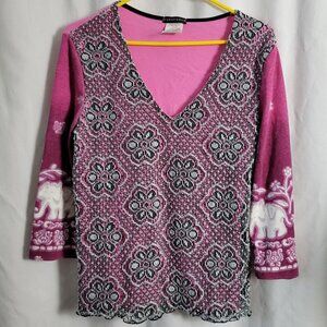 Eyeshadow Cat Lover Blouse XL Top Hippie Pink lace Ruffled V-neck Cats Retro Y2k
